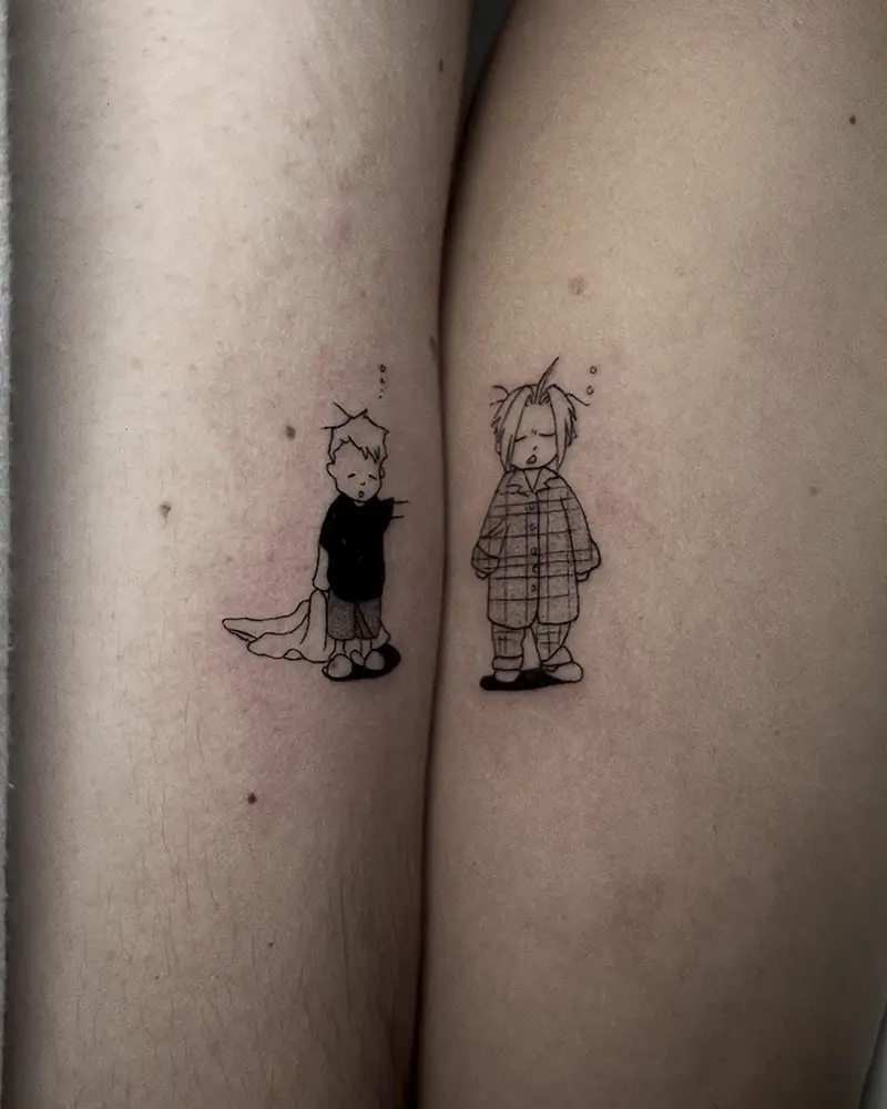 Parche de anime de Full Metal Alchemist en línea fina en el brazo, por Carmen González