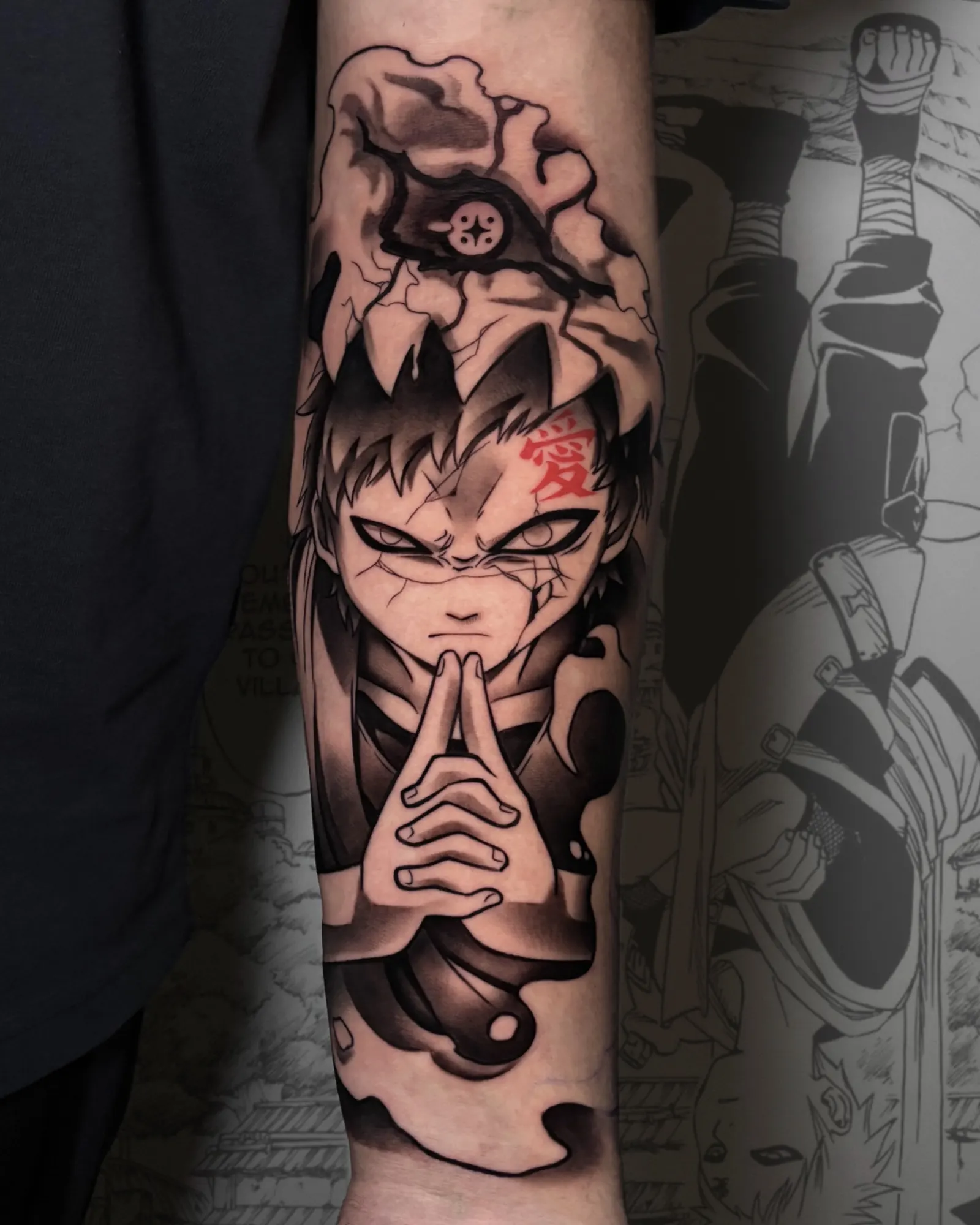 Tatuaje anime de Gaara curado en piel en estudio de Málaga