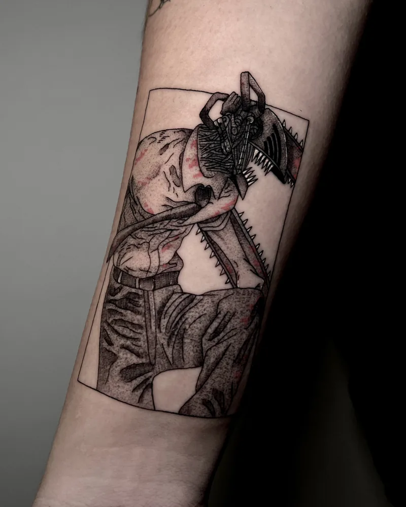 Chainsaw Man — Anime en línea fina · antebrazo, por Carmen González, Yokai Tattoo Málaga