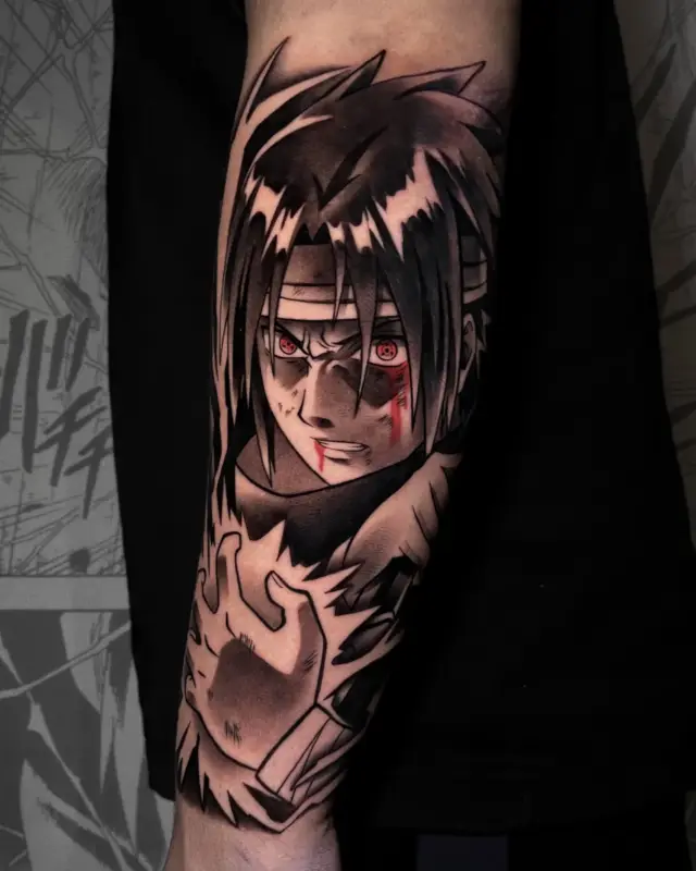 Tatuaje de Sasuke Uchiha realizado en Yokai Tattoo Málaga